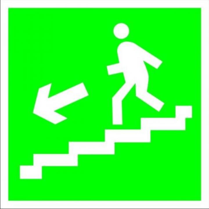 Знак Эксклюзив E14 Направление к эвакуационному выходу по лестнице вниз (размер 200х200) лев. фотолюминесцентный