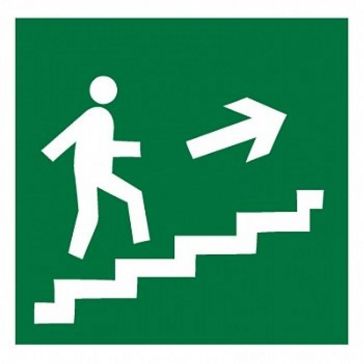 Знак Эксклюзив E15 Направление к эвакуационному выходу по лестнице вверх (размер 200х200) прав.